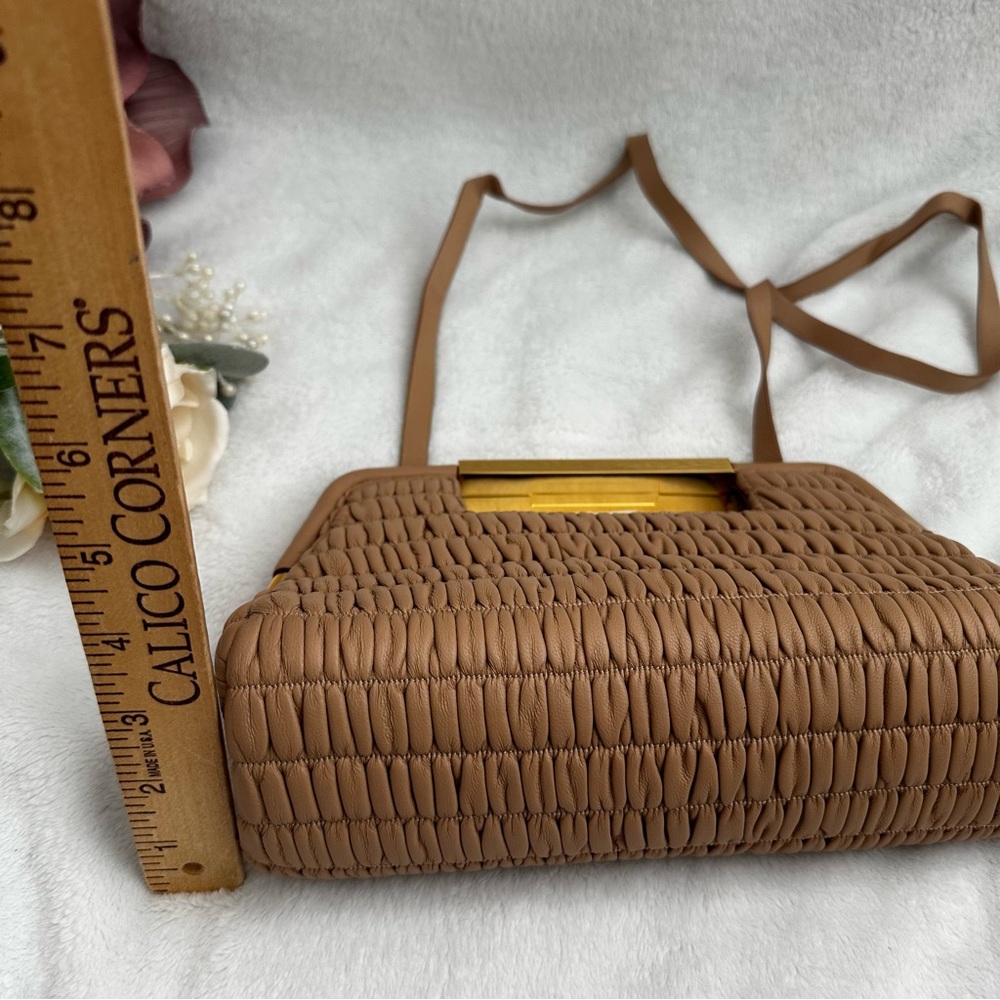 DeMellier Mini Seville Light Tan Clutch Purse Ruched Leather - Picture 9 of 16